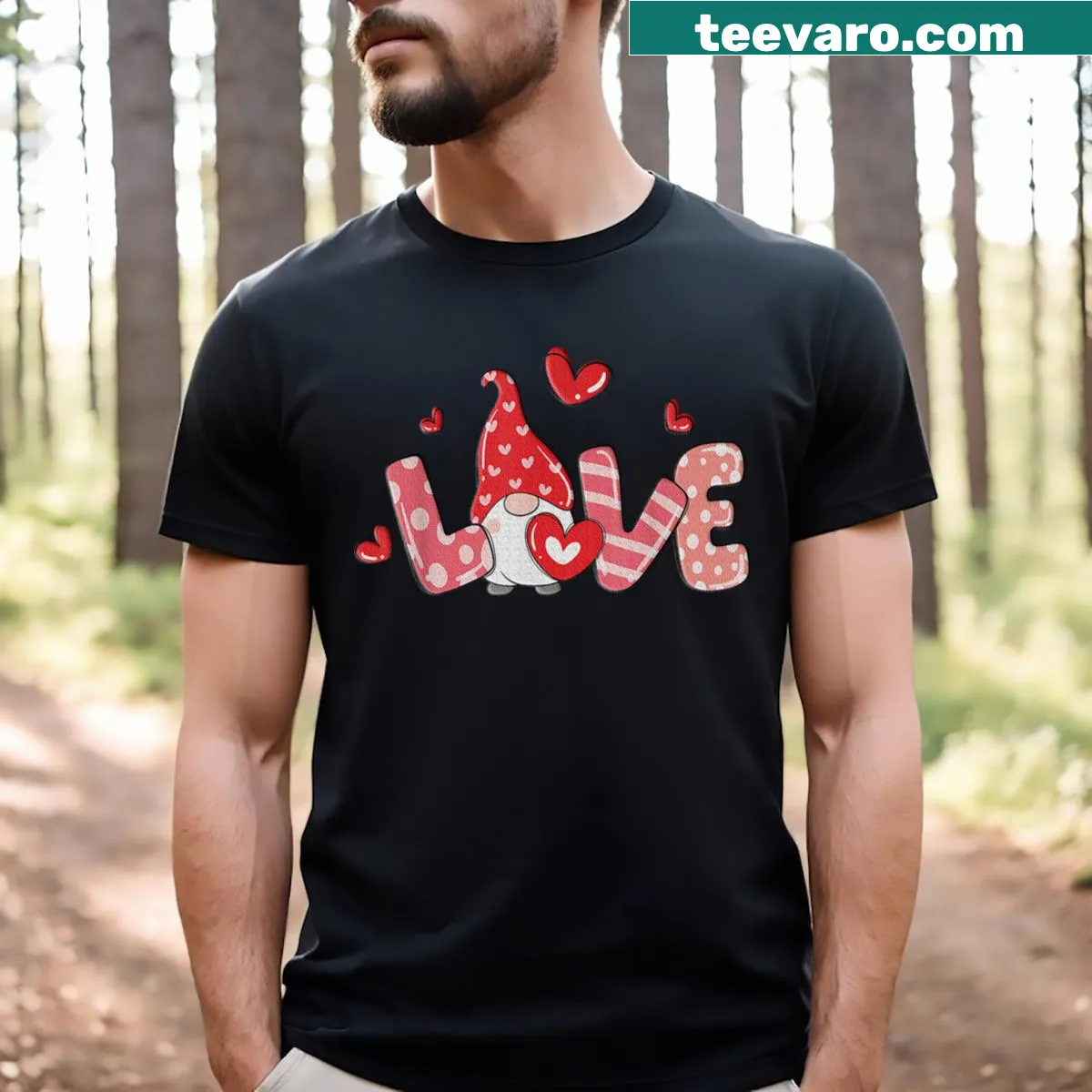 Children's T-shirt featuring heart gnomes for Valentine's Day — on a men's t-shirt