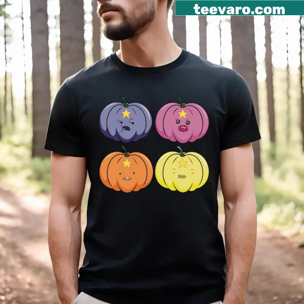 Cartoon-style t-shirt featuring a whimsical Lumpy Space Pumpkin graphic