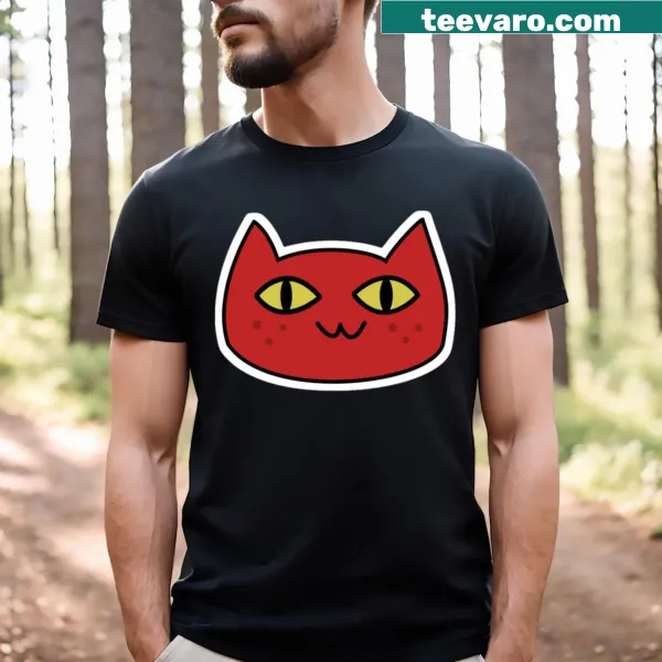 Adorable illustration of a red cat named Marceline on a T-shirt.