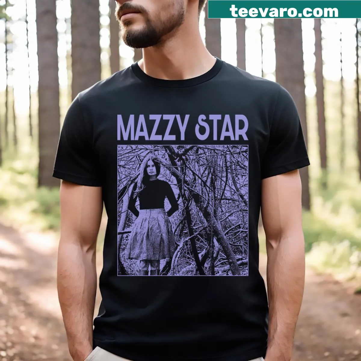 Hand-lettered tribute design for Mazzy Star on a T-shirt. — on a men's t-shirt