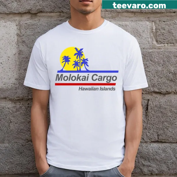 Illustrated Molokai Cargo Hawaii t-shirt with tropical theme
