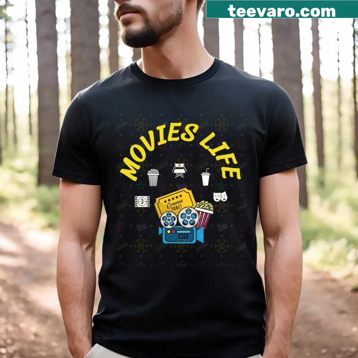 Typographic Movies Life T-shirt design — on a men's t-shirt