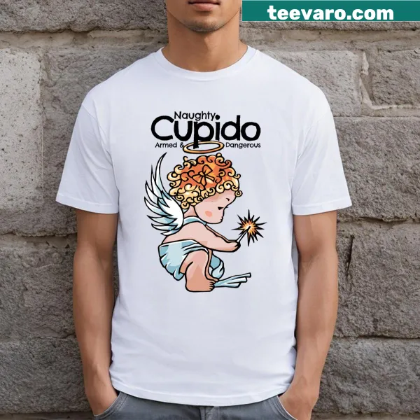 Vintage-style T-shirt featuring a playful Cupid angel design