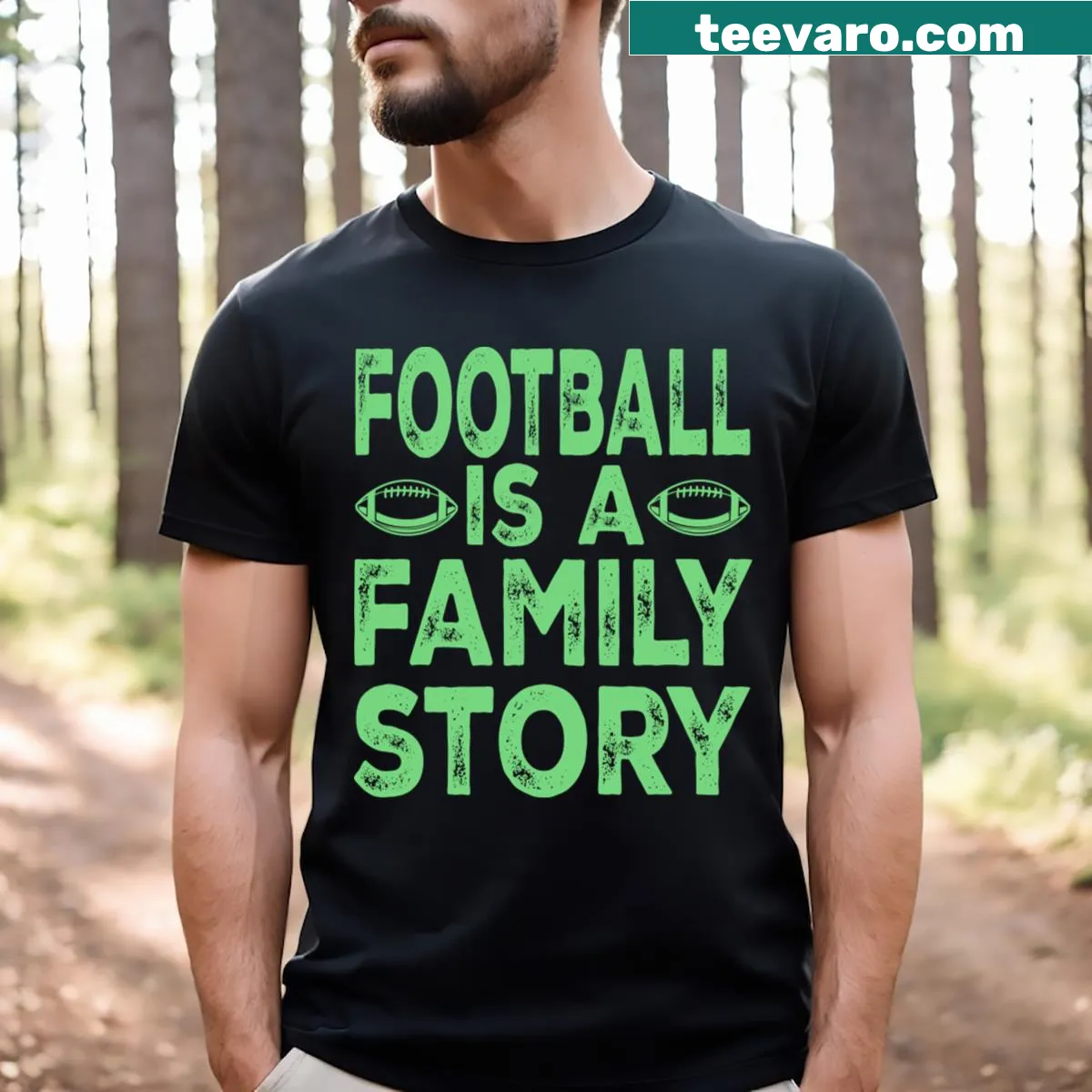 Sentimental football-themed graphic t-shirt celebrating family — on a men's t-shirt