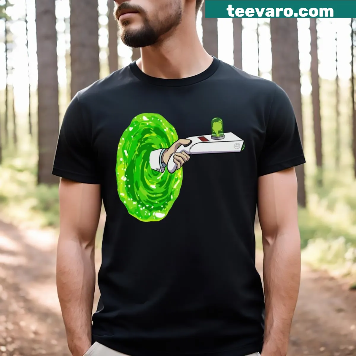 Fun graphic tee featuring a portal gun design — on a men's t-shirt