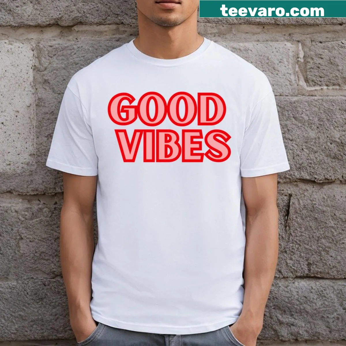 Positive text design on a red casual T-shirt for men — on a men's t-shirt