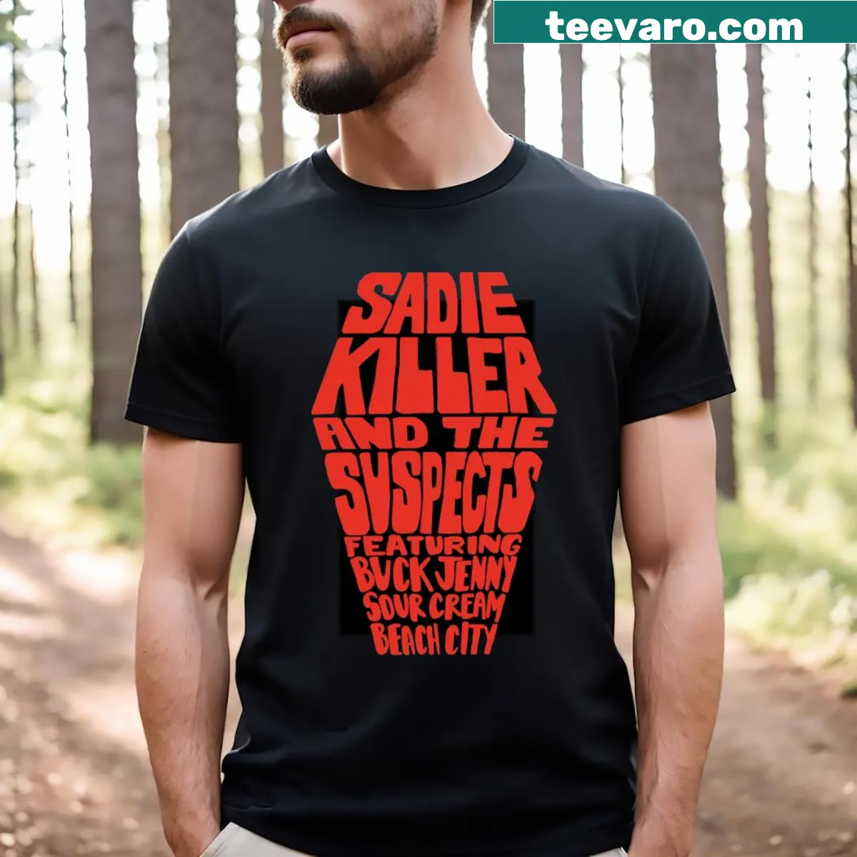 Sadie Killer And The Suspects graphic T-shirt — on a men's t-shirt