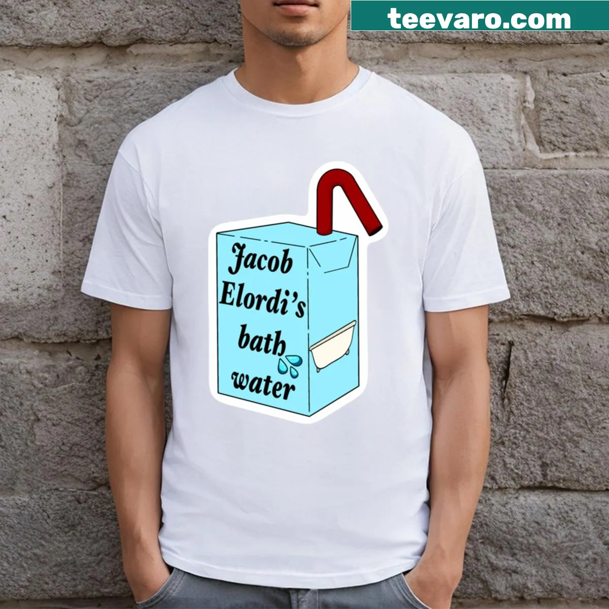 Saltburn graphic T-shirt with humorous phrase — on a men's t-shirt