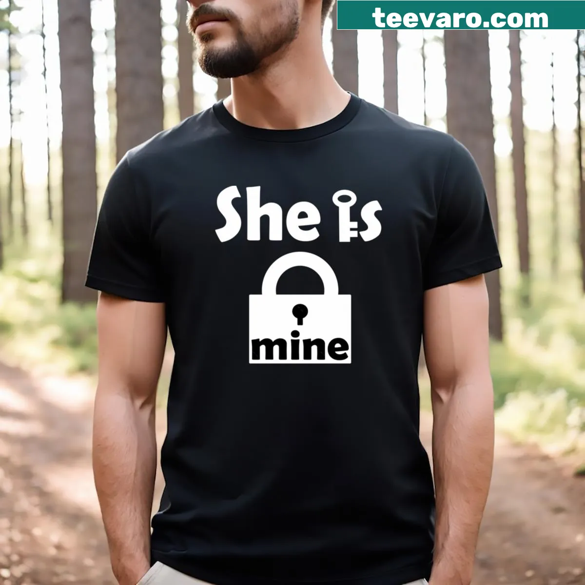 She Is Minevalentine text on T-shirt — on a men's t-shirt