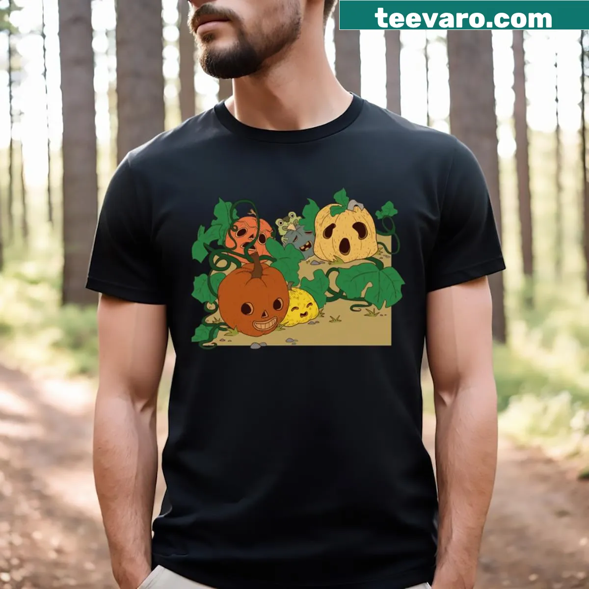 Cute smiling patch T-shirt designed for kids with playful graphics — on a men's t-shirt