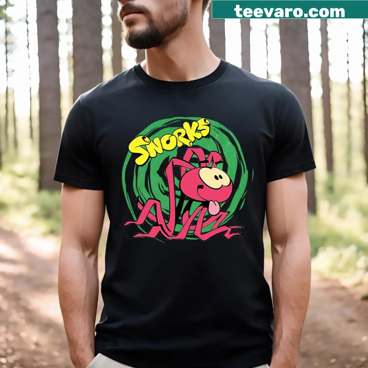 The Snorks animated characters graphic on T-shirt — on a men's t-shirt