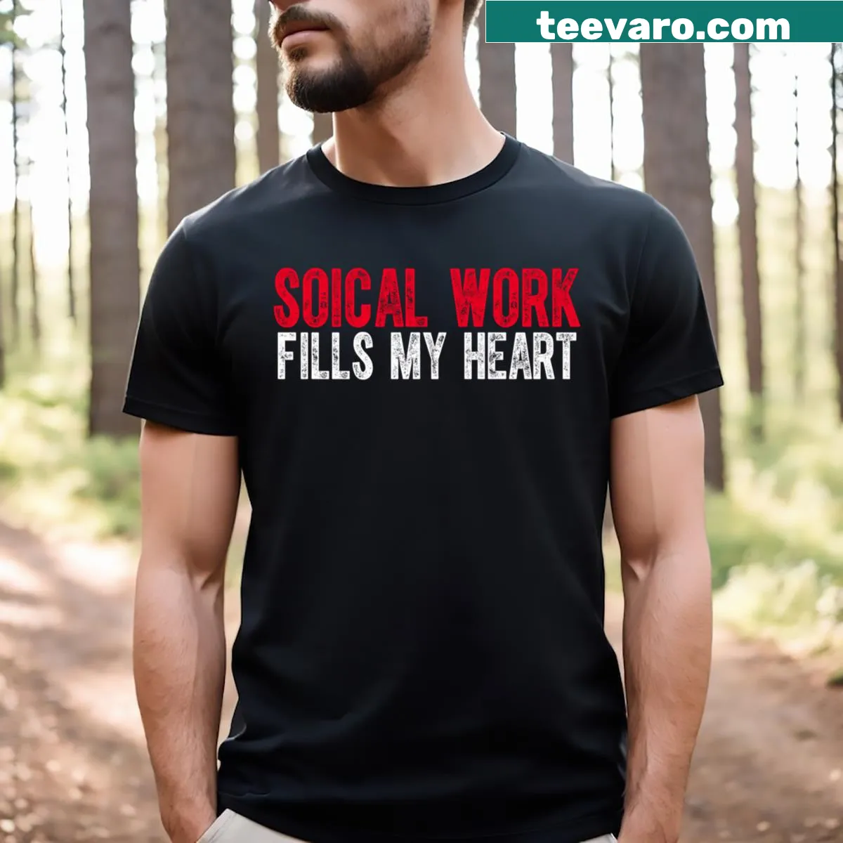 T-shirt with the phrase Social Work Fills My Heart in cheerful typography — on a men's t-shirt