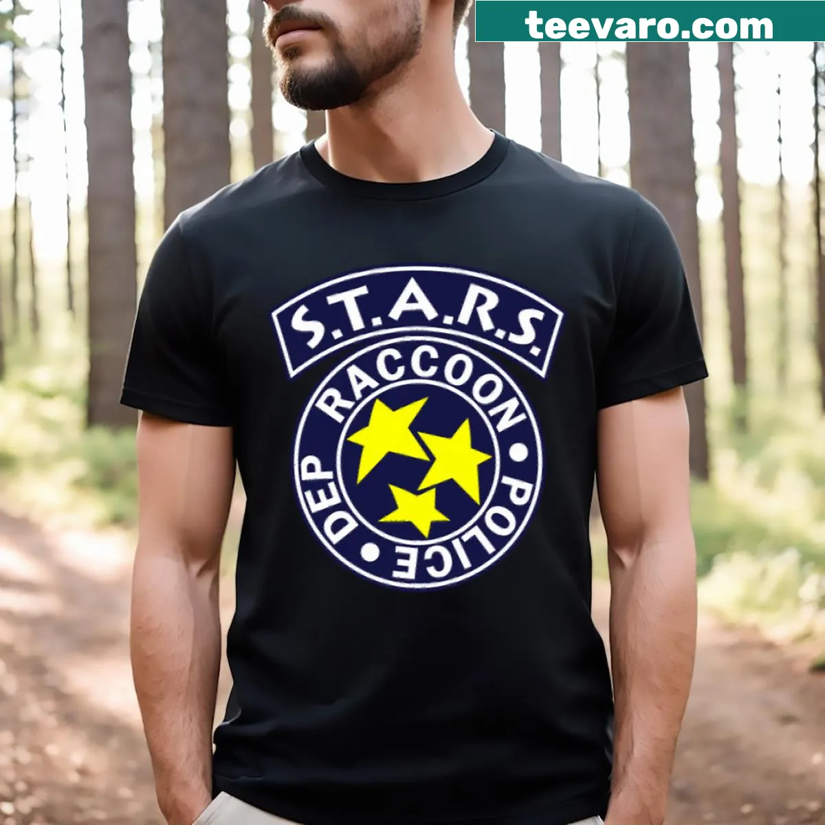 Resident Evil themed design featuring Raccoon Police Department — on a men's t-shirt
