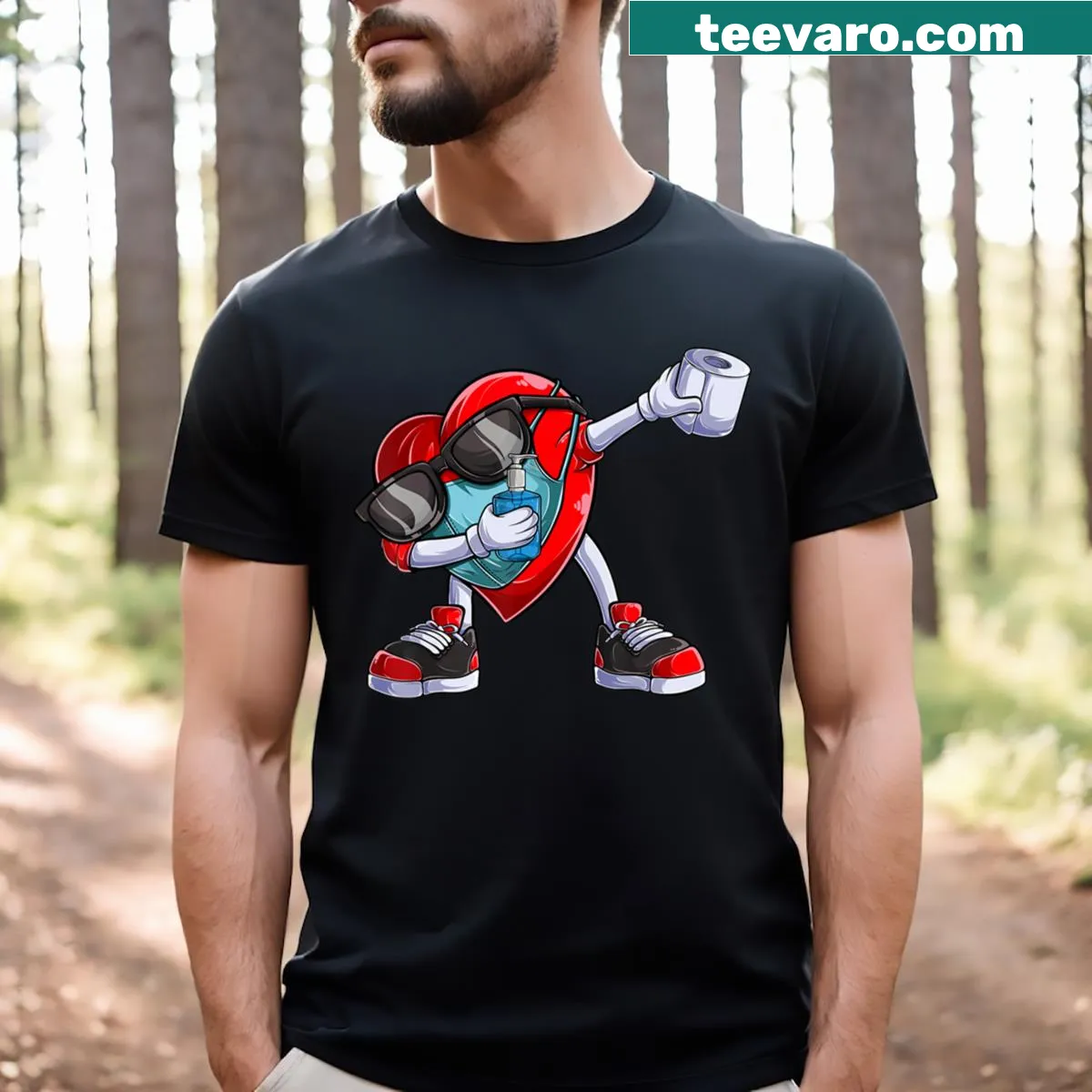 Cute Valentine’s Day T-shirt for kids with a heart wearing a mask — on a men's t-shirt