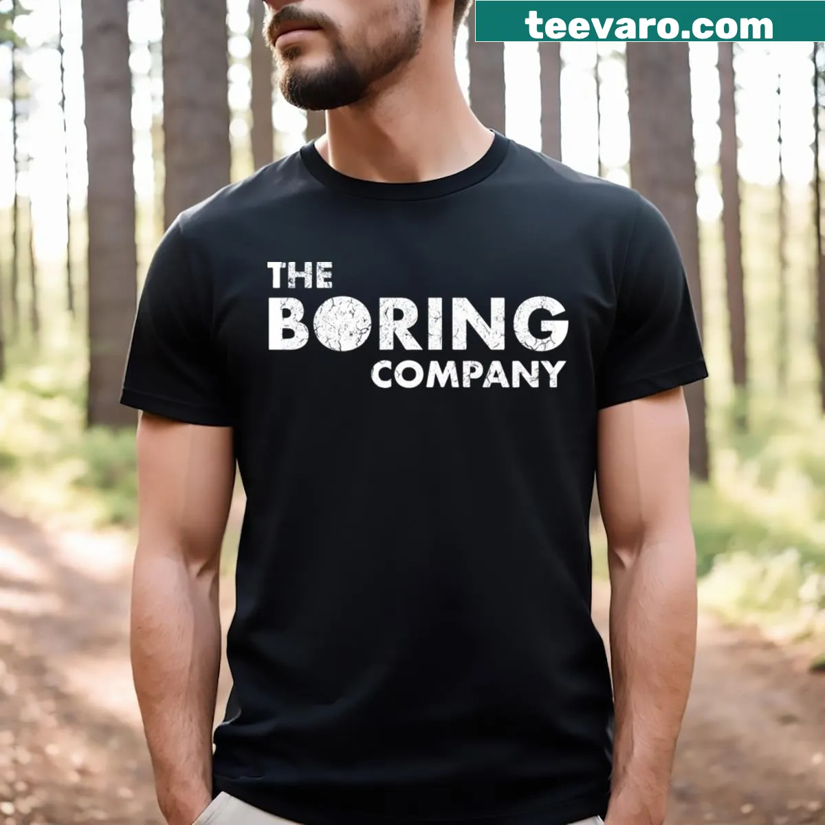 Simple typography t-shirt featuring the name 'The Boring Company' — on a men's t-shirt