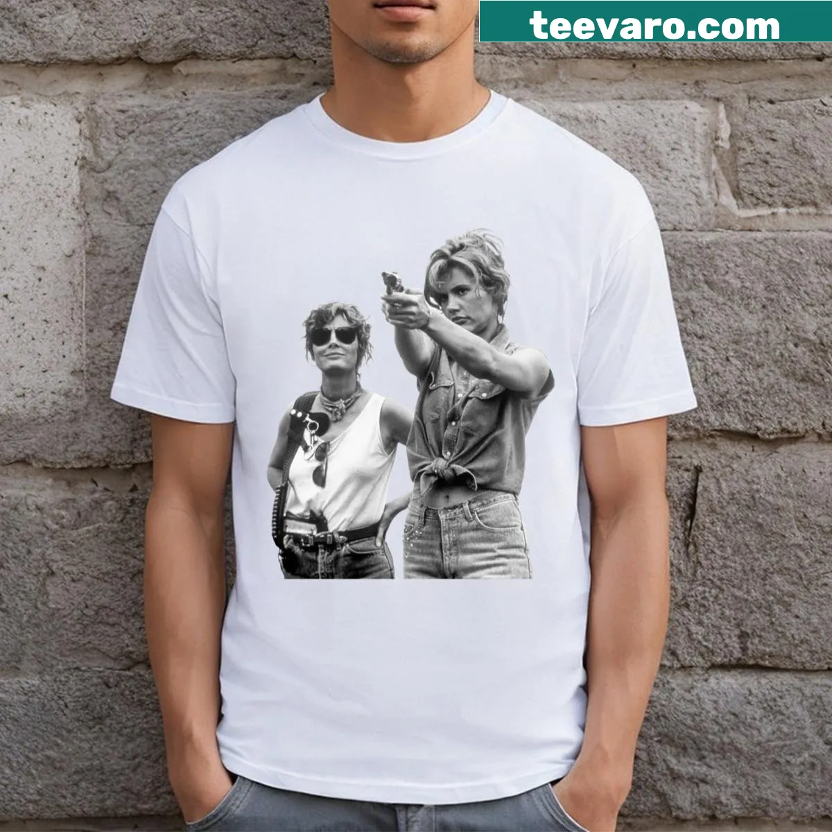 Vintage distressed T-shirt inspired by 'Thelma and Louise' film — on a men's t-shirt