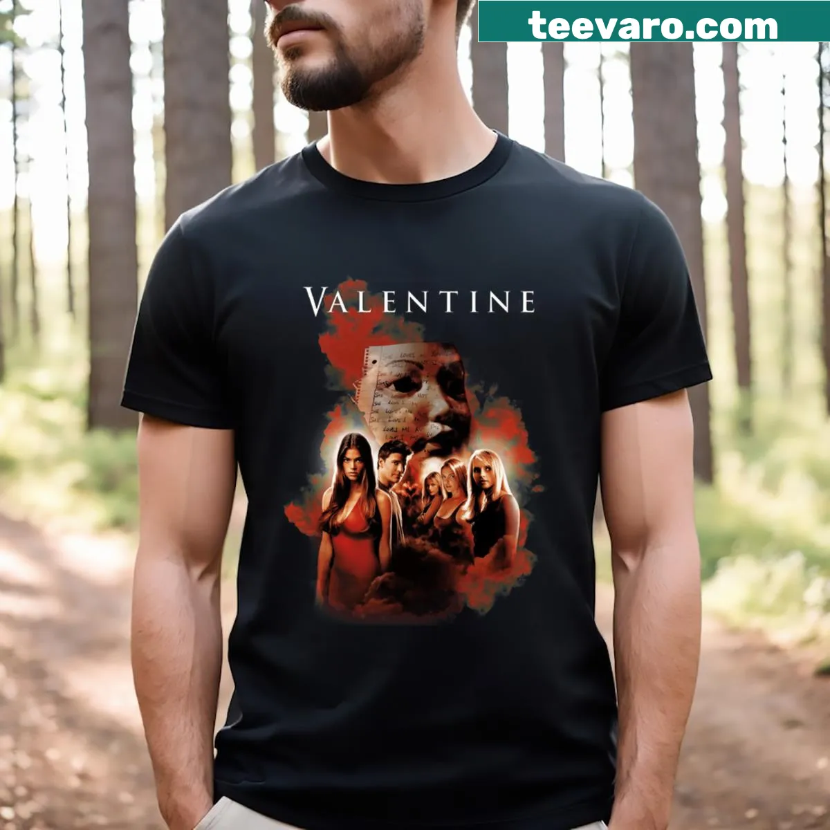 T-shirt featuring artwork inspired by the horror movie Valentine (2001) — on a men's t-shirt