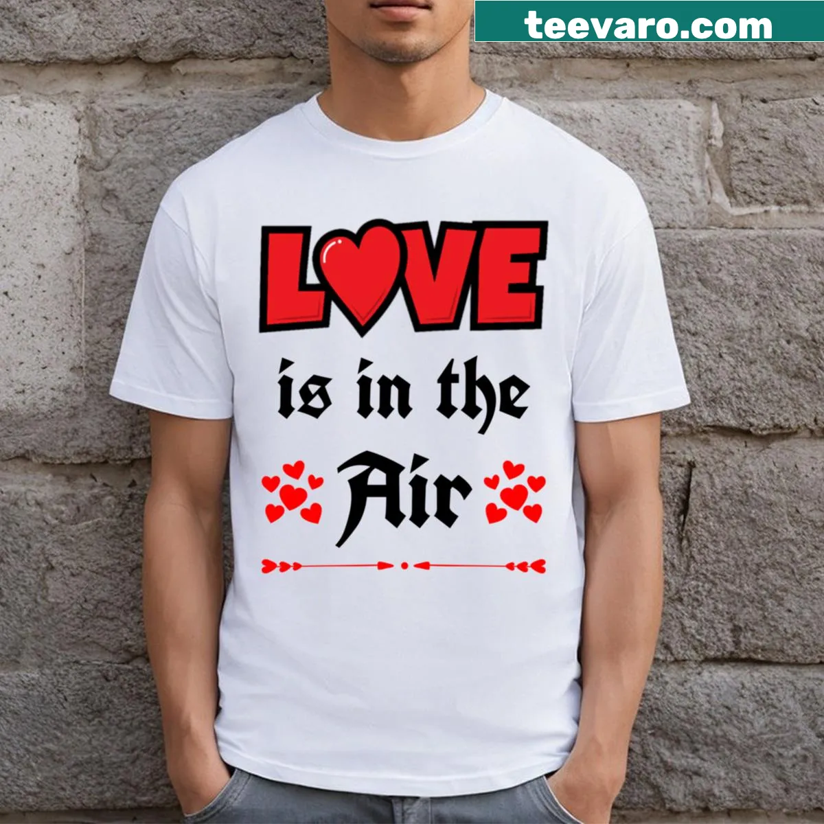 Playful repeating 'Valentine' graphic t-shirt — on a men's t-shirt
