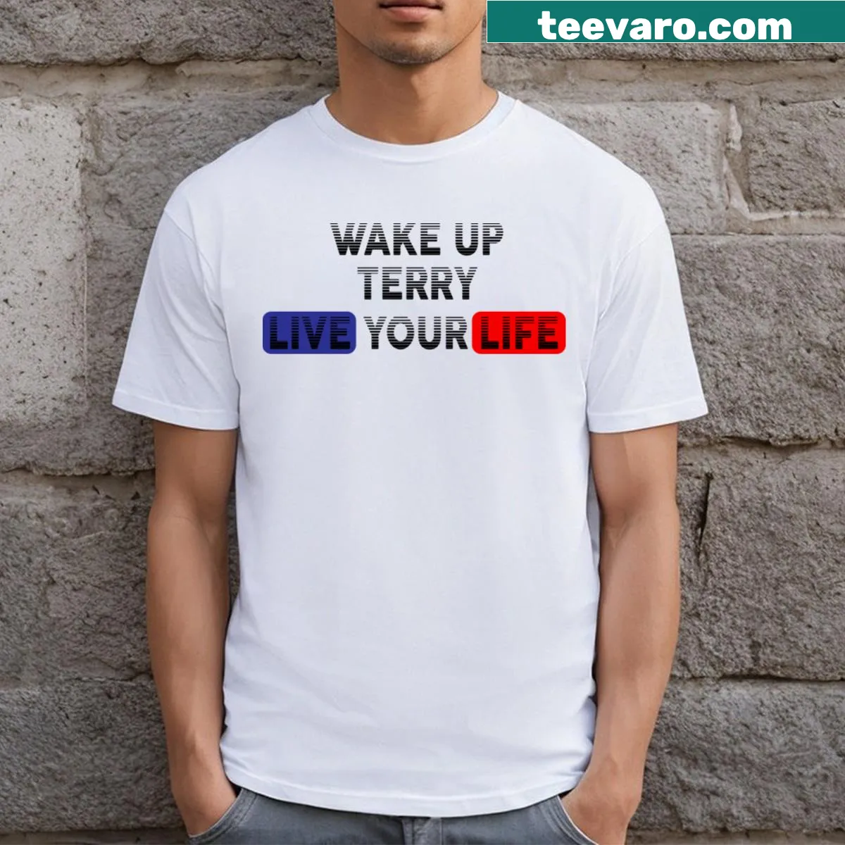 Inspirational tee with bold text urging to live life fully — on a men's t-shirt
