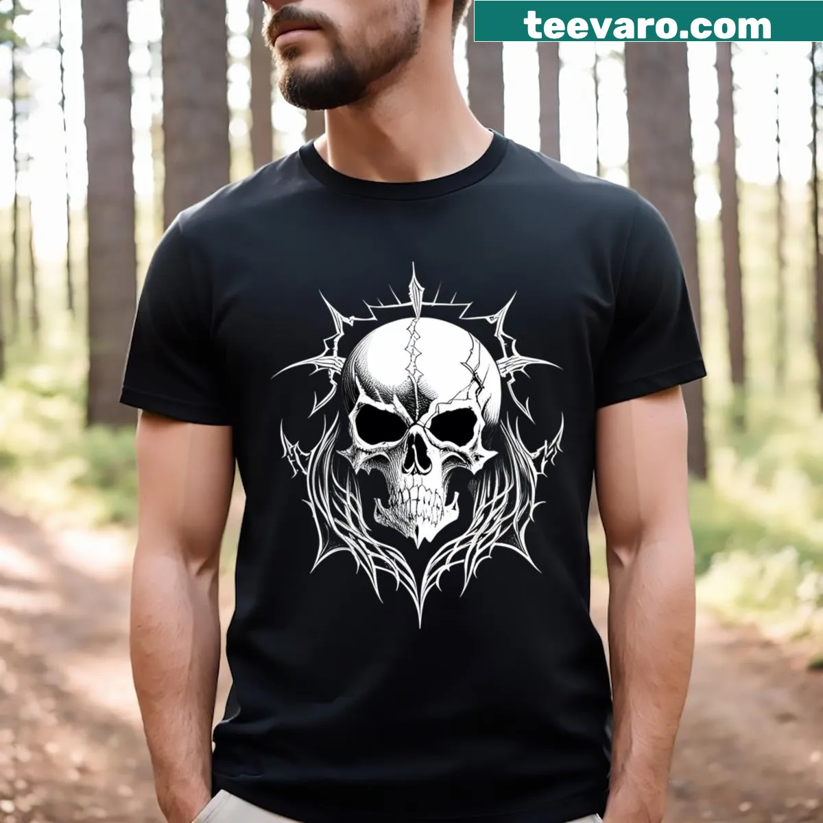 Heavy metal skull illustration on a gothic style t-shirt — on a men's t-shirt