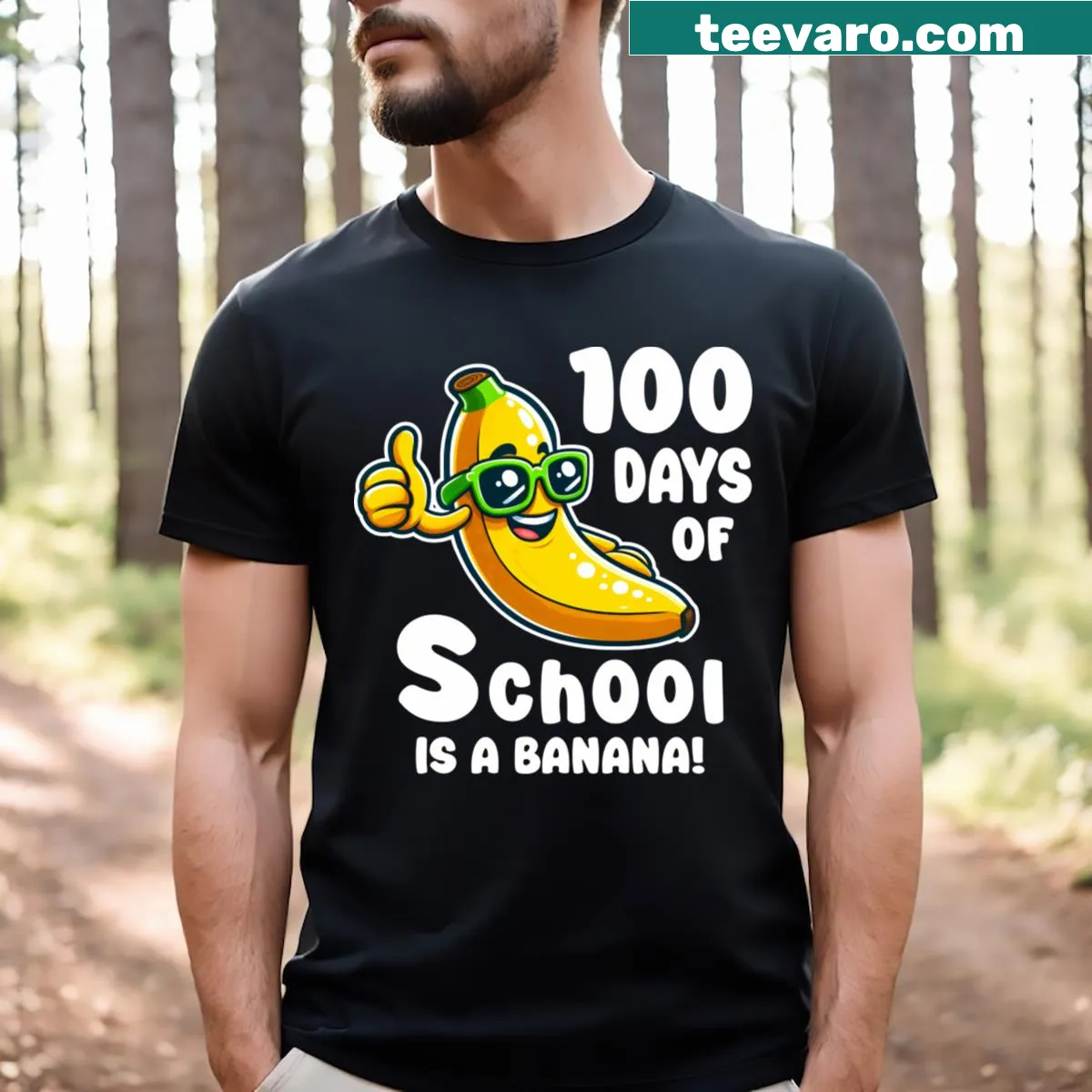 Fun T-shirt celebrating 100 days of school with a banana graphic — on a men's t-shirt