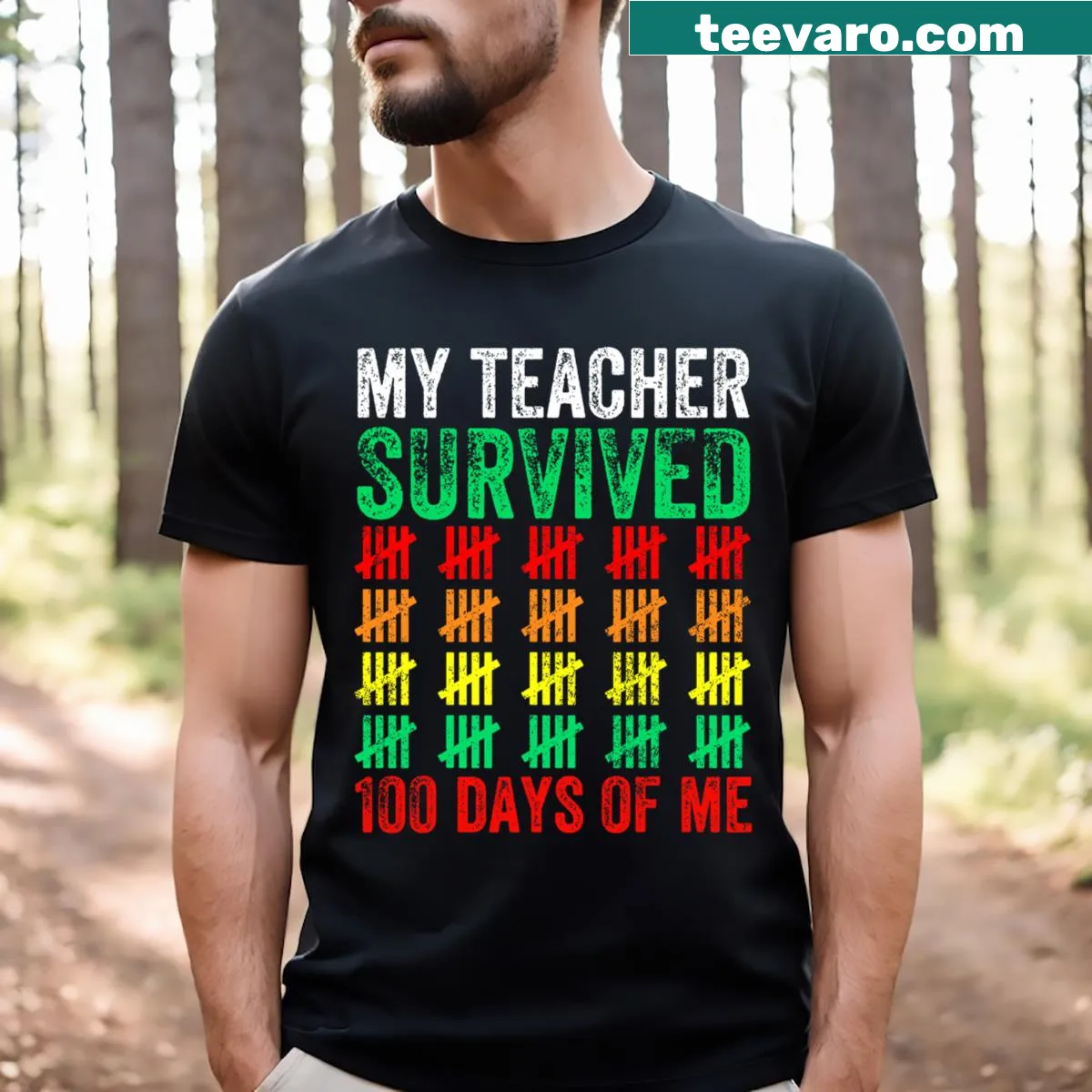 Funny teacher T-shirt celebrating 100 days of school with witty text — on a men's t-shirt