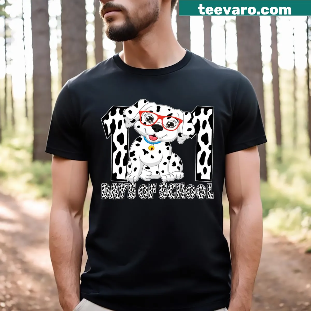Dalmatian dog graphic celebrating 100th Day of School on teacher T-shirt — on a men's t-shirt
