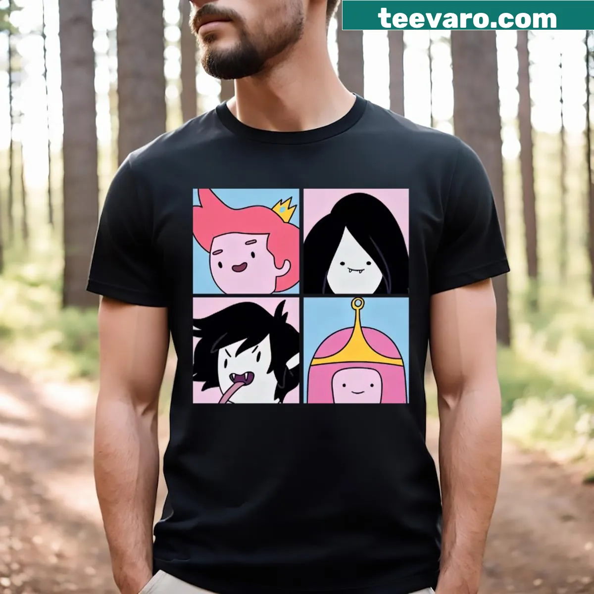 Adventure Time T-shirt with gender-bent Princess Bubblegum design — on a men's t-shirt