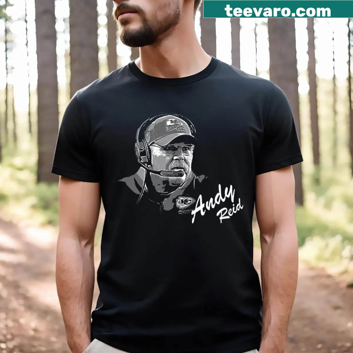 Vintage art design featuring Andy Reid. — on a men's t-shirt