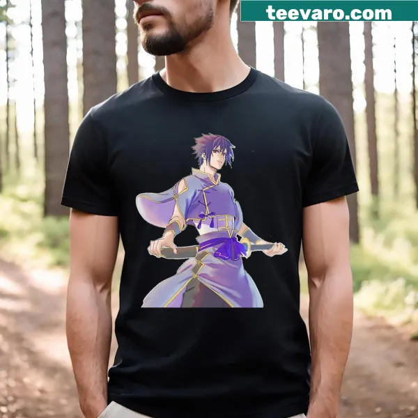 Anime prince T-shirt featuring a character in purple clothing with a sword