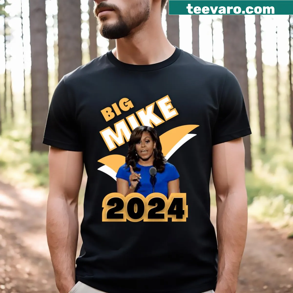Long t-shirt with a humorous design featuring 'Big Mike Obama.' — on a men's t-shirt
