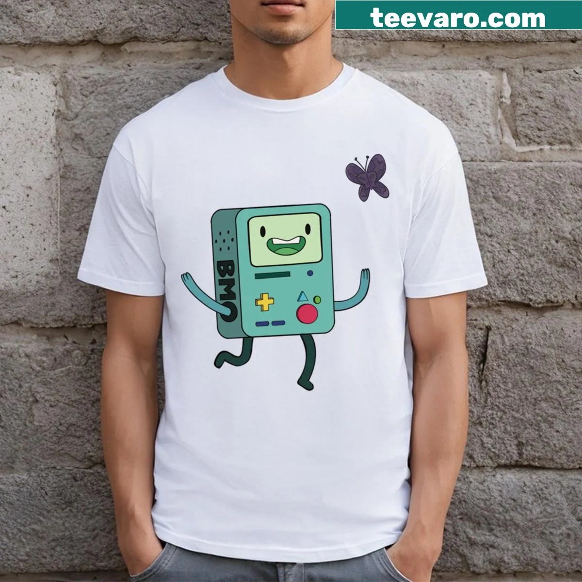 Bmo character illustration on playful graphic t-shirt — on a men's t-shirt