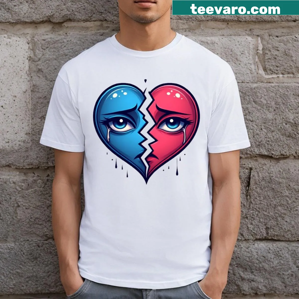 T-shirt featuring a humorous broken heart graphic for Valentine's Day — on a men's t-shirt