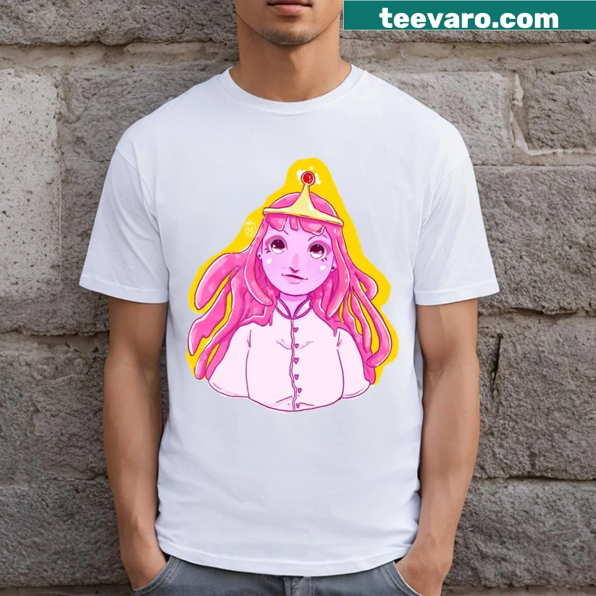 Cute t-shirt featuring whimsical bubblegum illustrations — on a men's t-shirt