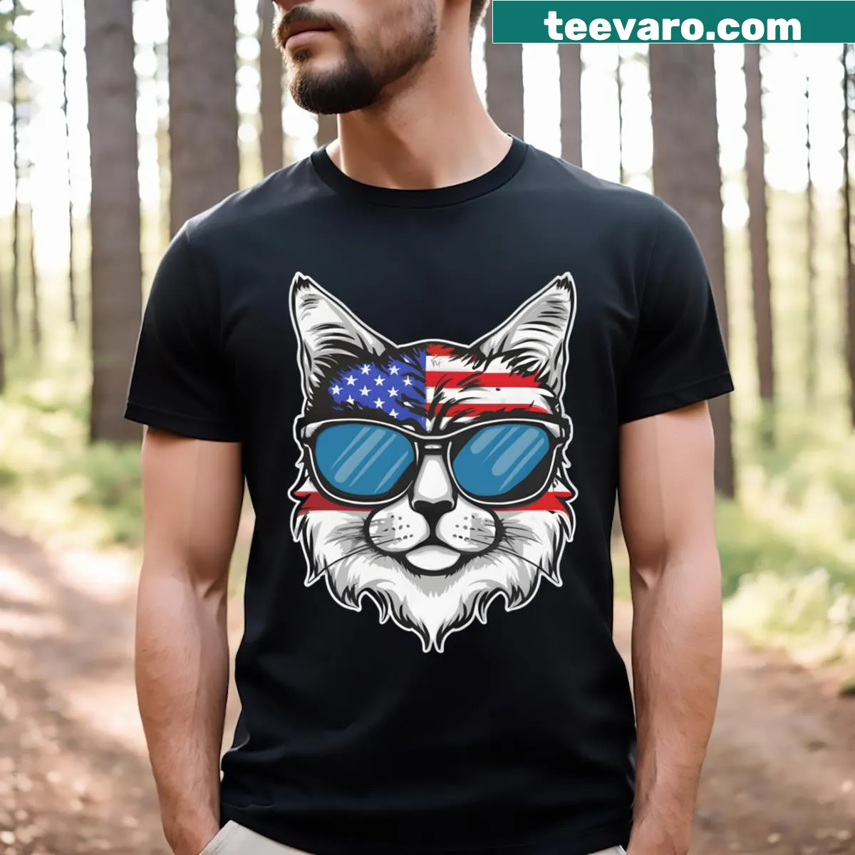 Funny cat-themed T-shirt celebrating feline warriors — on a men's t-shirt
