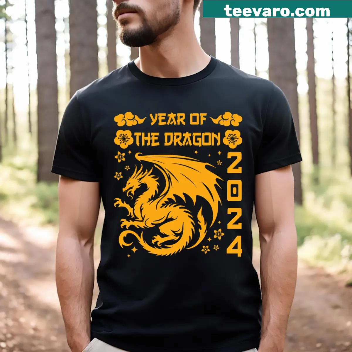 T-shirt celebrating Lunar New Year Of The Dragon 2024 — on a men's t-shirt
