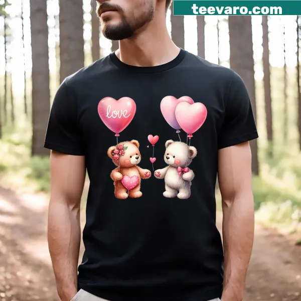 T-shirt featuring cute teddy bears and hearts for Valentine's Day