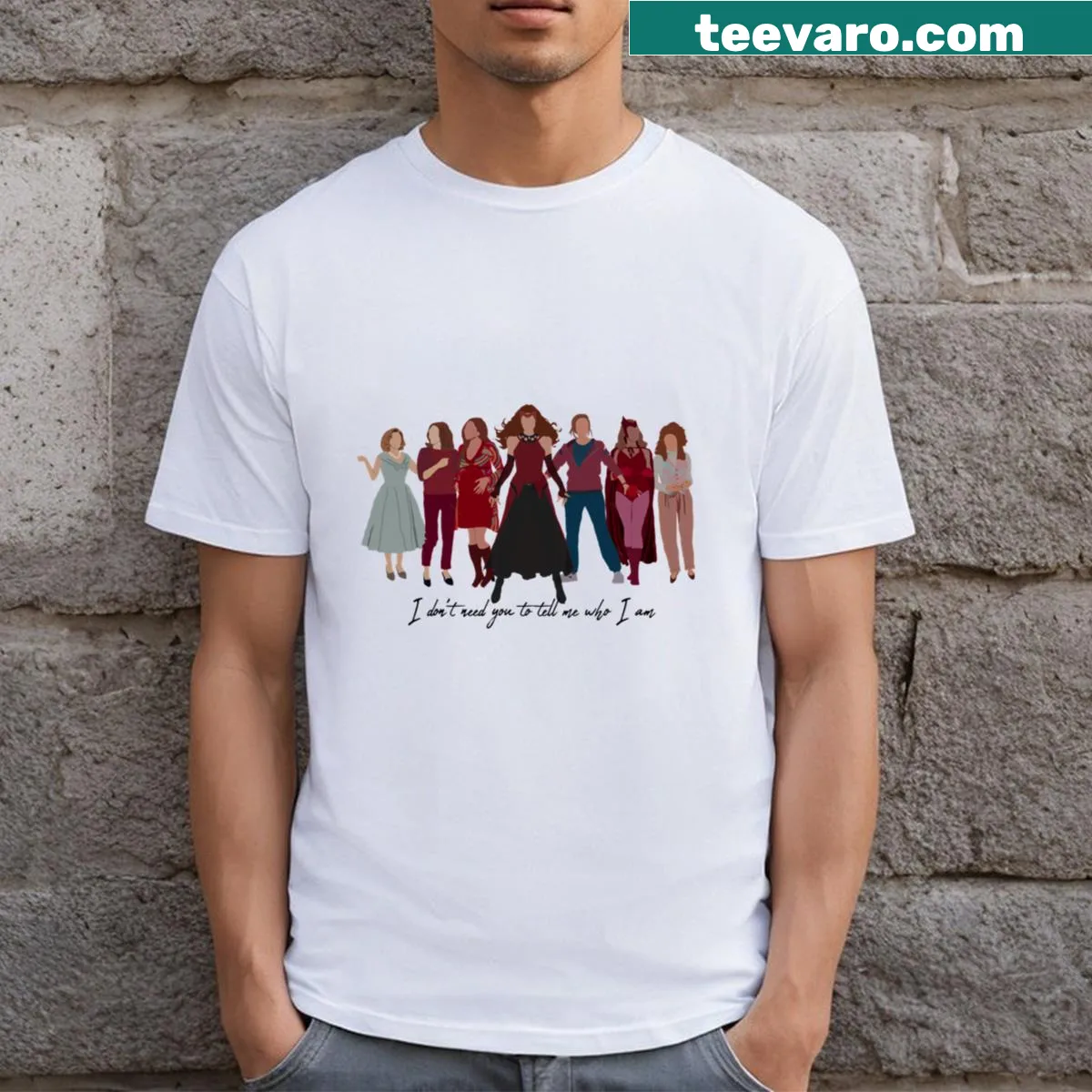 Illustrated t-shirt celebrating fashion trends through decades — on a men's t-shirt