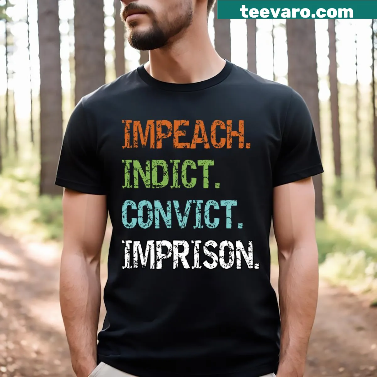 T-shirt with the word 'Indicted' in bold typography — on a men's t-shirt