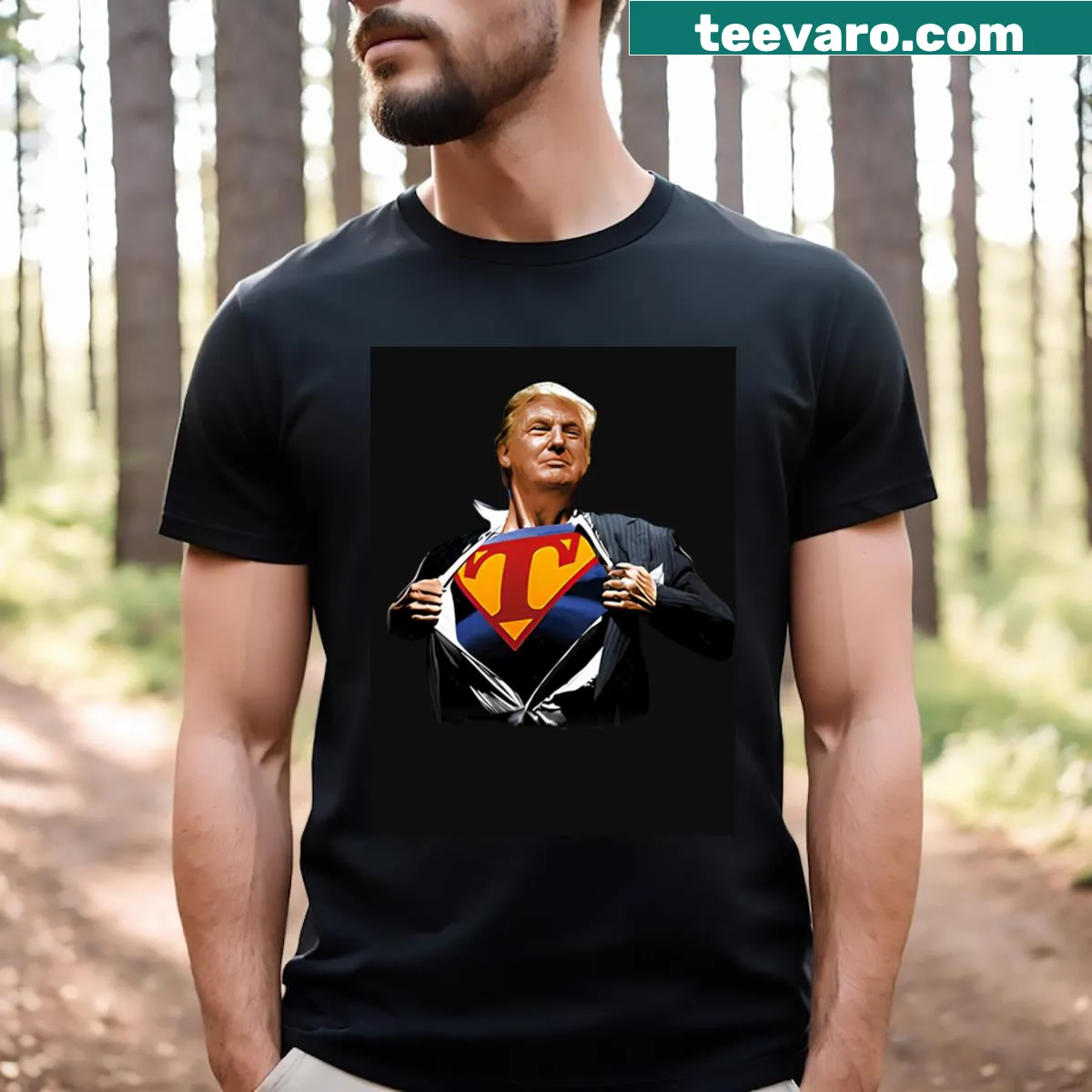 Funny superpower-themed political T-shirt — on a men's t-shirt
