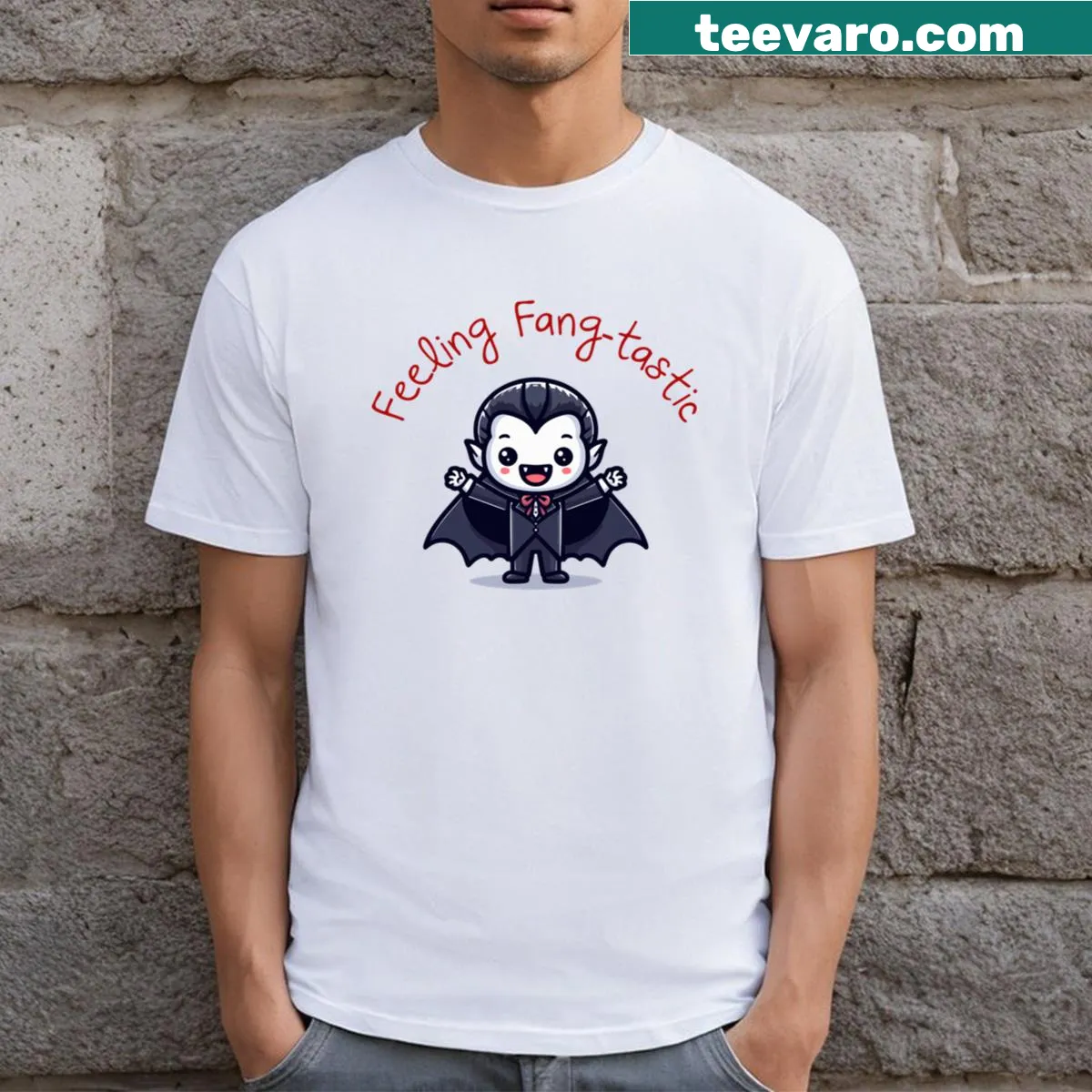 Whimsical T-shirt with a playful Halloween-themed design — on a men's t-shirt