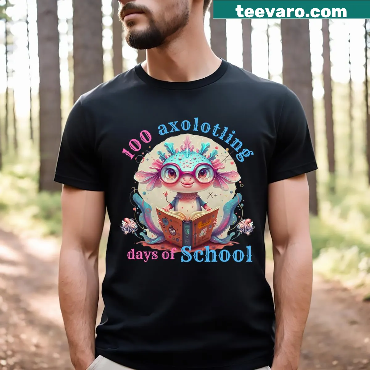 Funny axolotl graphic celebrating 100 days of school on a T-shirt — on a men's t-shirt