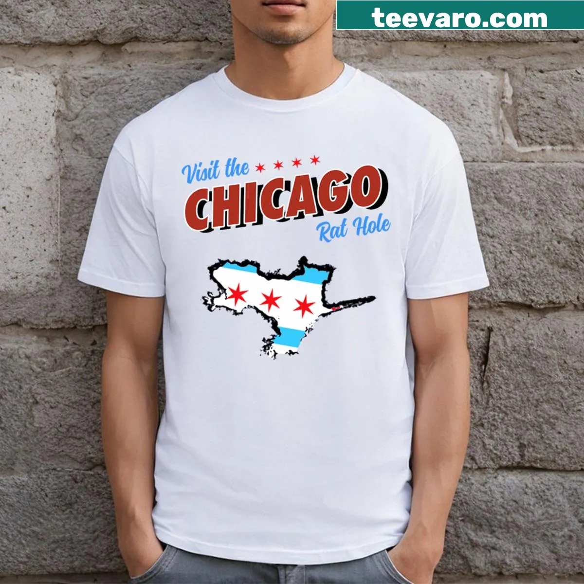 Illustrated souvenir t-shirt with Chicago Rat Hole design — on a men's t-shirt