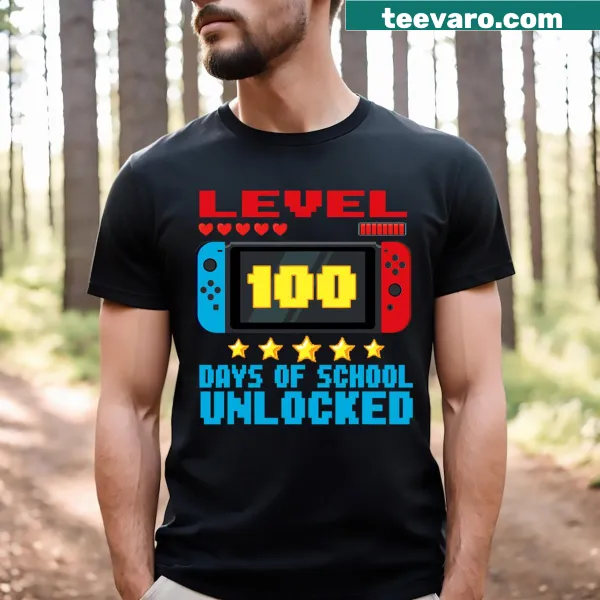Illustrated t-shirt celebrating 100 days of school with gaming theme