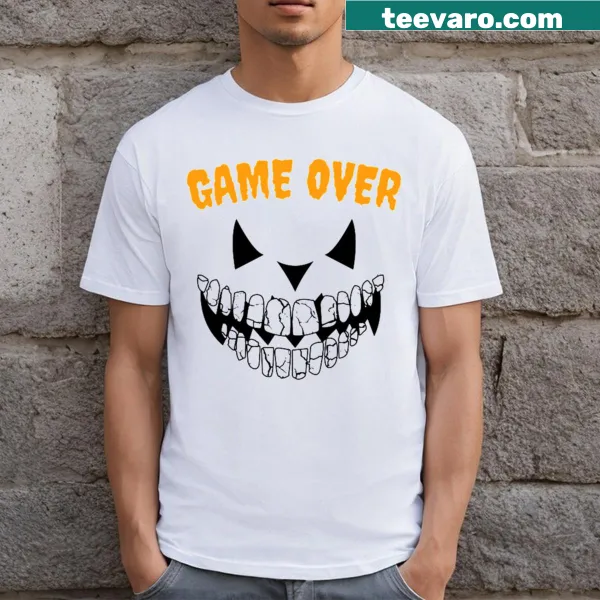 Bold 'Game Over' text on a casual gaming t-shirt