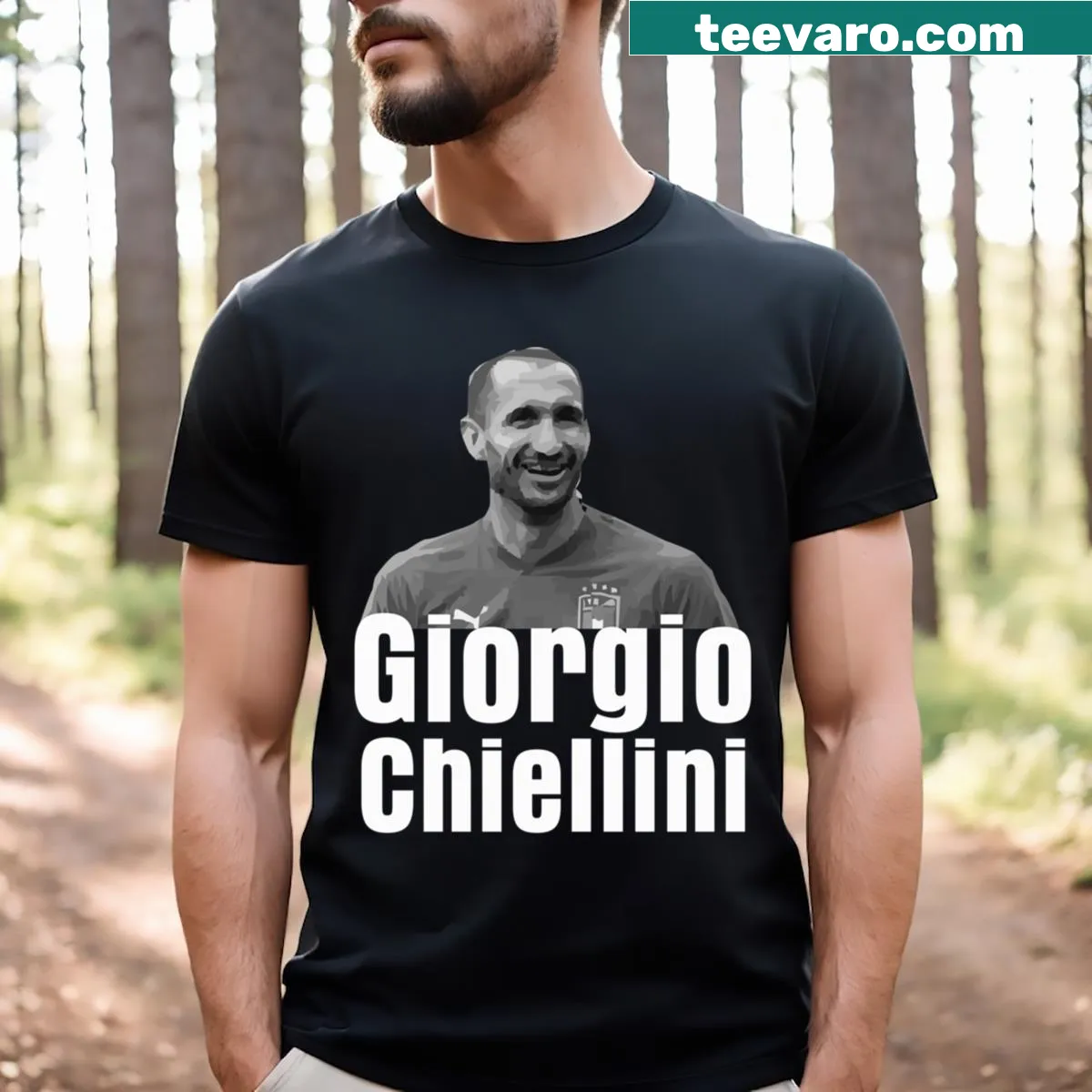 Stylized graphic of Giorgio Chiellini on a fan art t-shirt — on a men's t-shirt