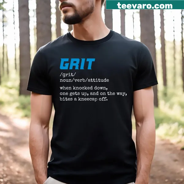 Funny definition of grit with lion emblem on men’s T-shirt