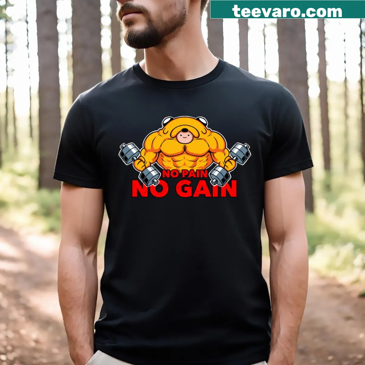 Motivational gym t-shirt with No Pain No Gain slogan — on a men's t-shirt