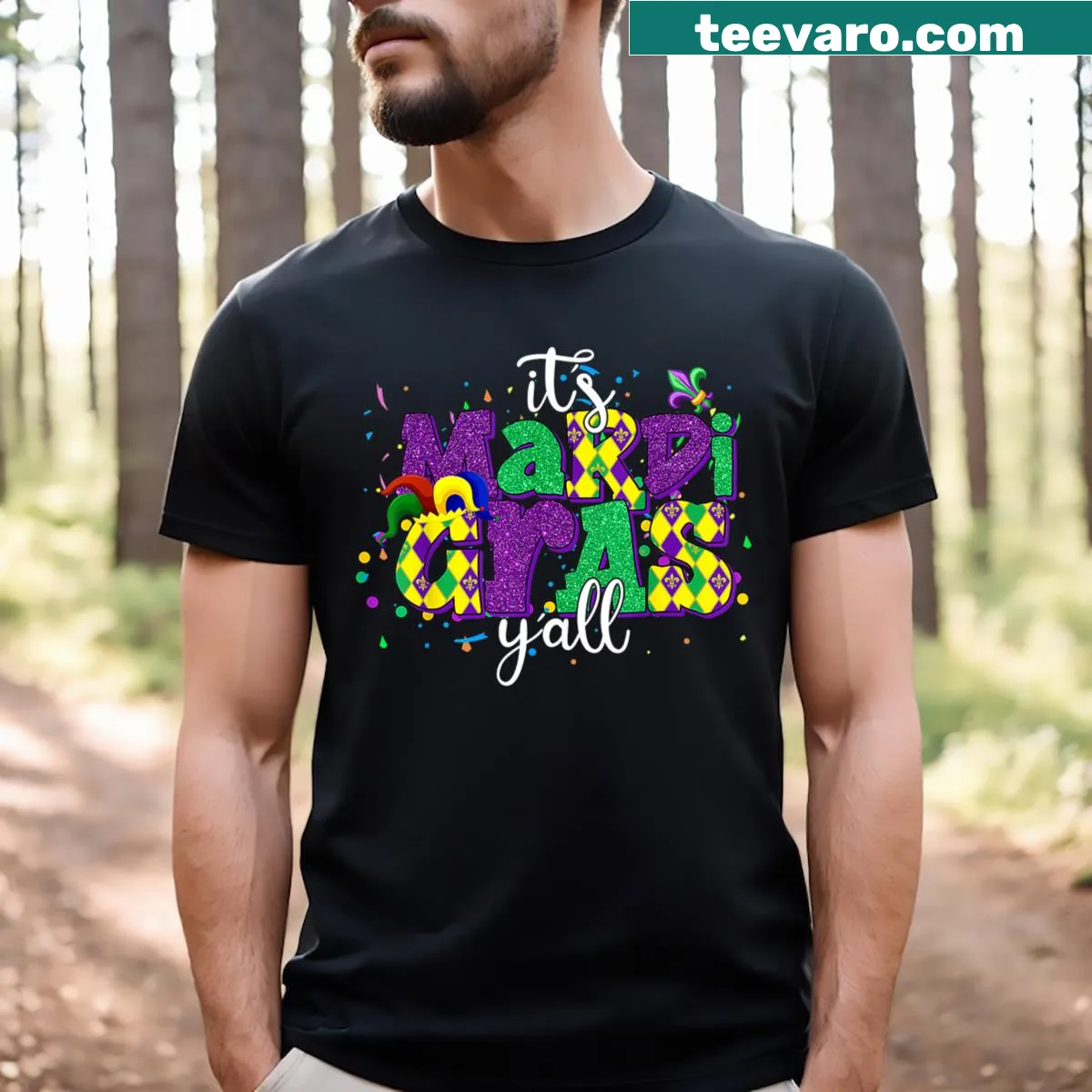 Mardi Gras jester graphic on a children's T-shirt — on a men's t-shirt