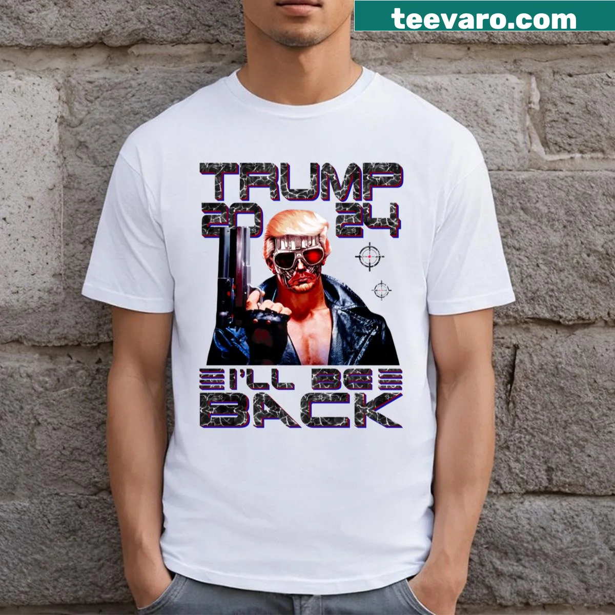 Funny political t-shirt with phrase about Trump and 2024 — on a men's t-shirt